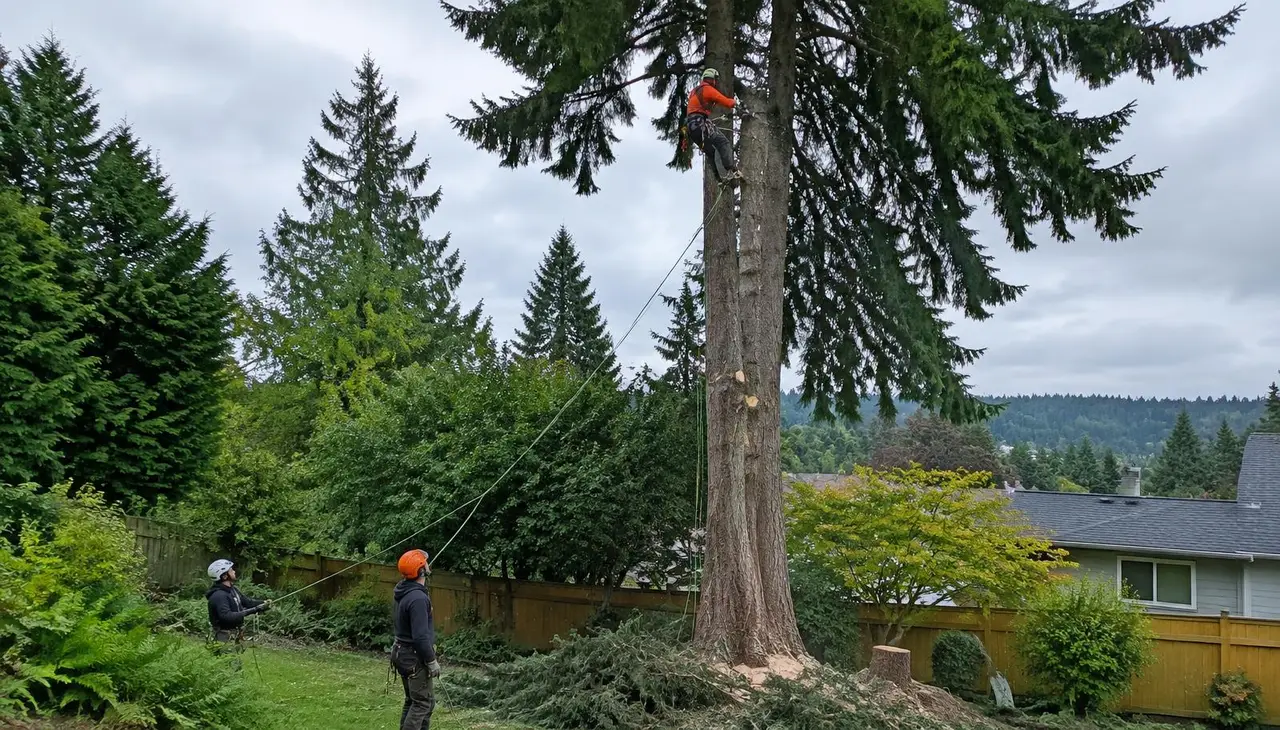 Crew removing a Douglas fir in Beaverton, OR